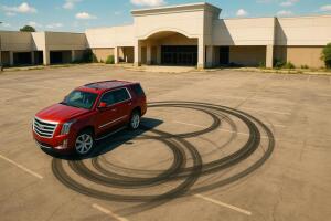 A Cadillac Escalde showing a tight turning radius