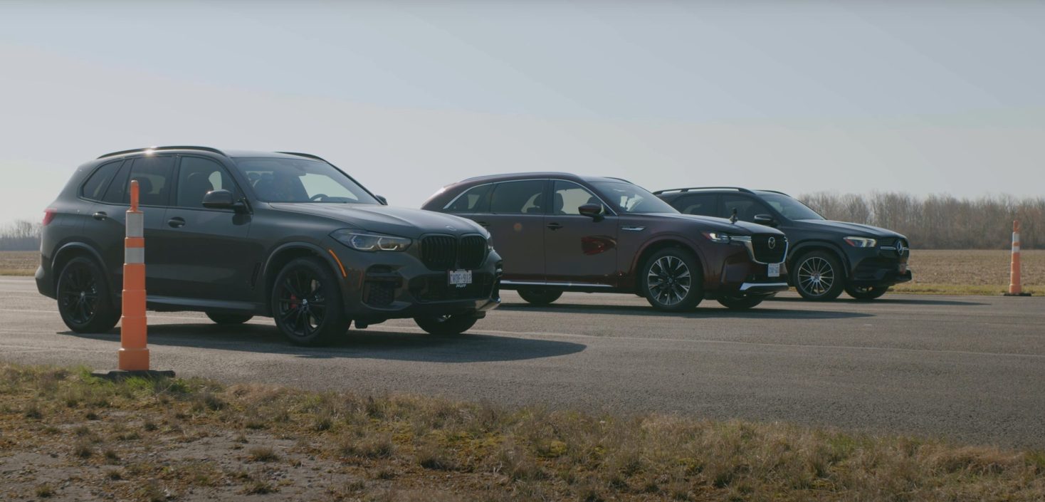 Throttle House Drag Races a Mazda CX-90, BMW X5 and Mercedes GLE SUVs